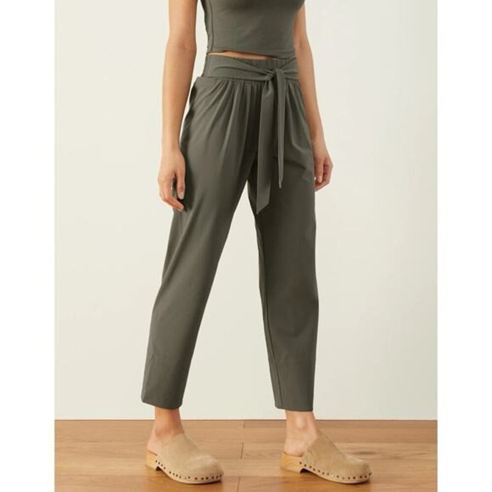 Aday Easy Days Tie Waist Straight Pant - S Forest Green